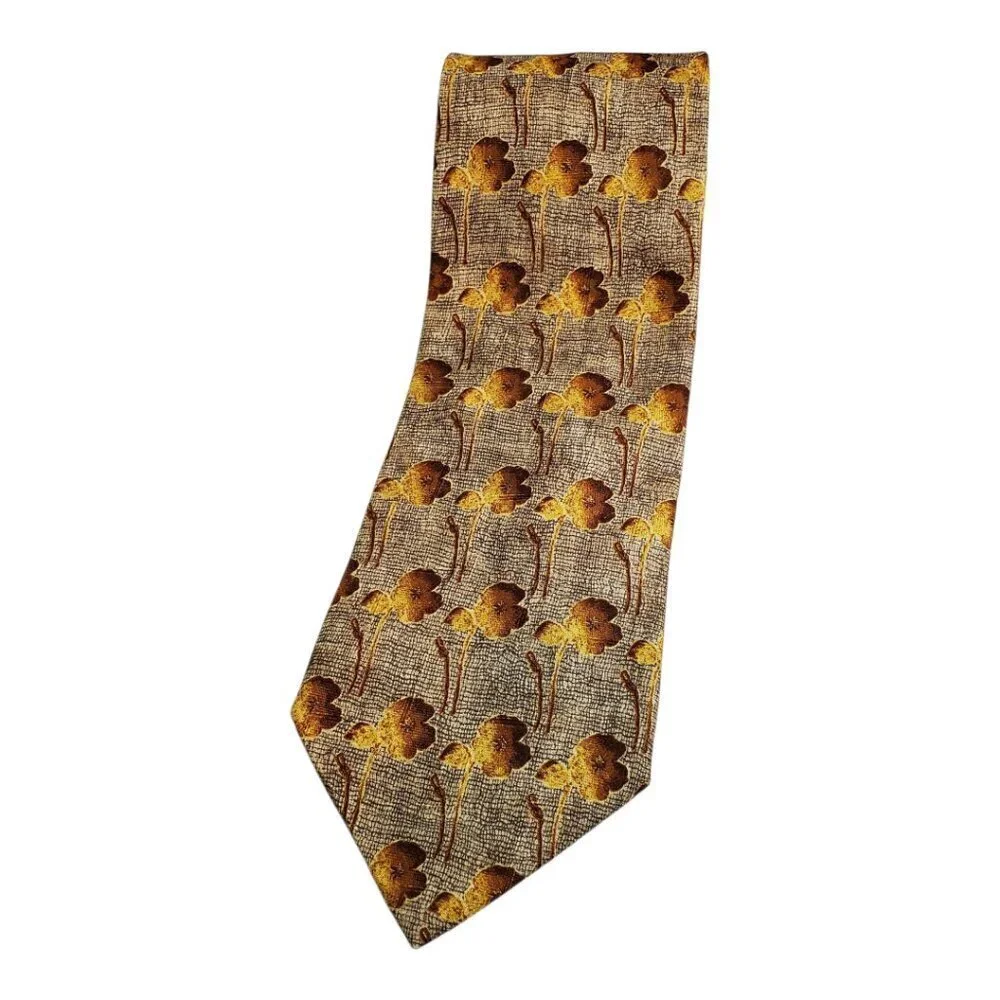 Ermenegildo Zegna Luxury Silk Men's Tie Elegant Floral Pattern Brown Gold Formal